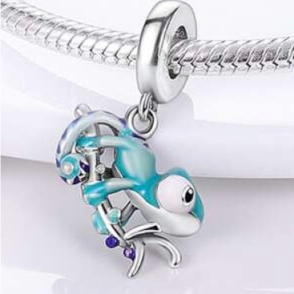 Blue Enamel Chameleon Dangle Charm #277